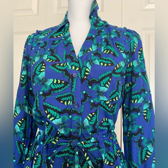 Anthropologie Maeve Blue Green Butterfly Pippa Button Up Shirt Dress sz XS - Picture 7 of 14